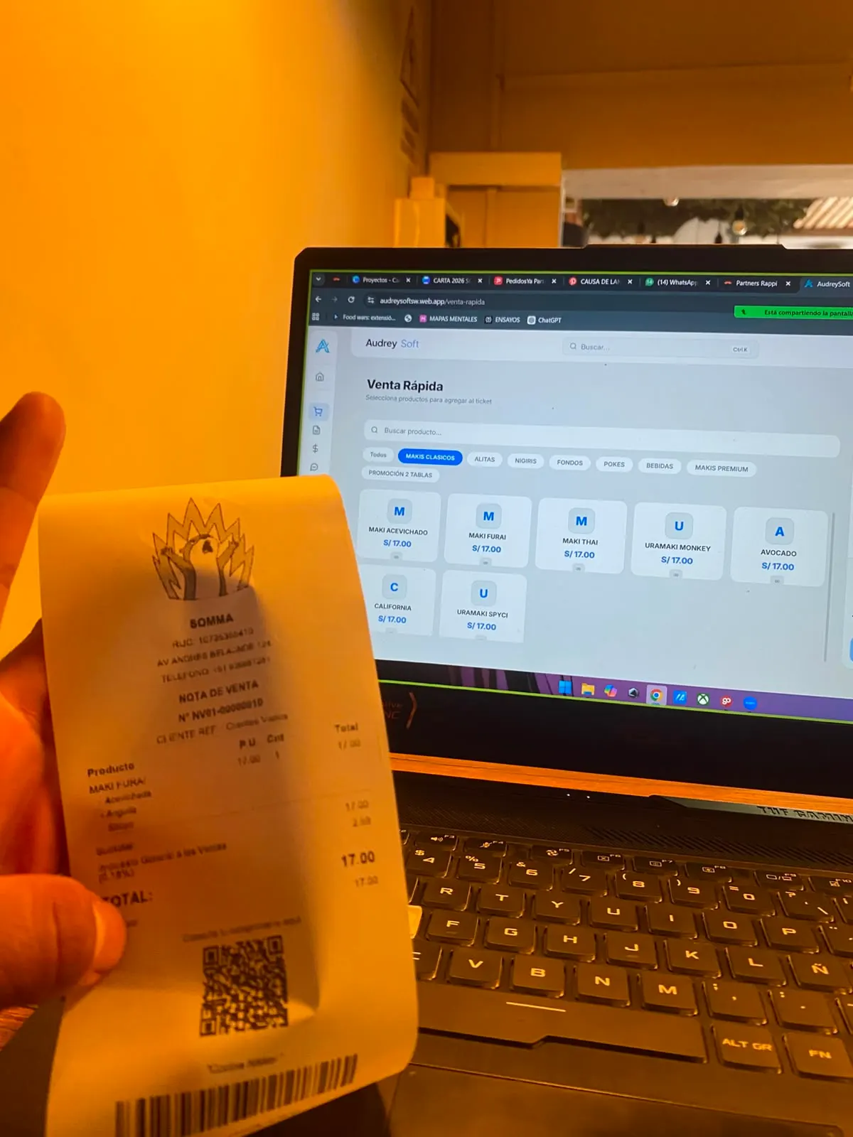 AudreySoft funcionando en un local real, con su ticket impreso